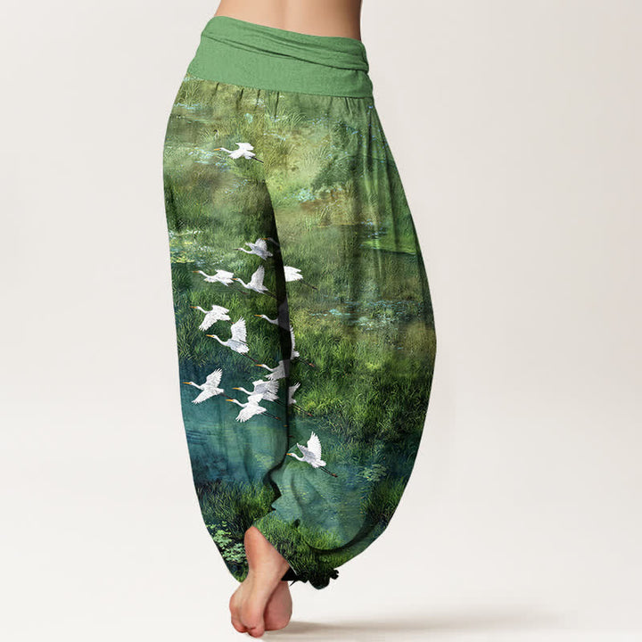 Buddha Stones Damen-Haremshose mit elastischem Bund und Vogelmuster aus Cotton Forest Lake - image 2