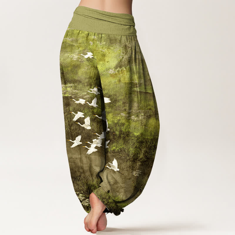 Buddha Stones Damen-Haremshose mit elastischem Bund und Vogelmuster aus Cotton Forest Lake - image 7