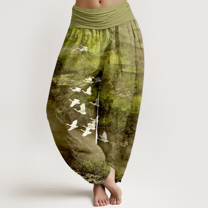 Buddha Stones Damen-Haremshose mit elastischem Bund und Vogelmuster aus Cotton Forest Lake - Gelbgrün - US16, UK/AU20, EU48 (3XL) - image 5
