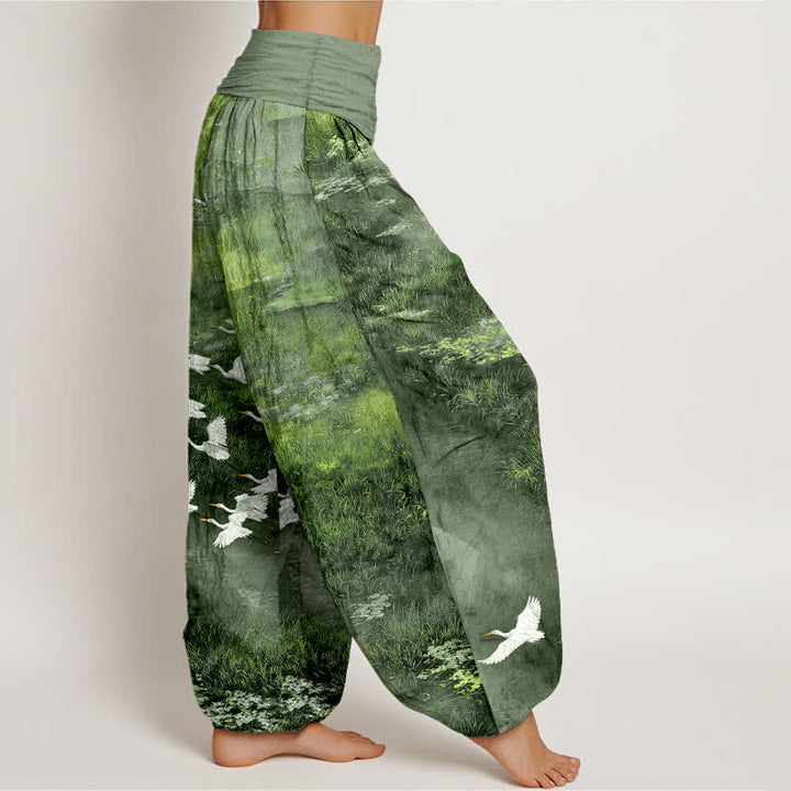 Buddha Stones Damen-Haremshose mit elastischem Bund und Vogelmuster aus Cotton Forest Lake - image 9