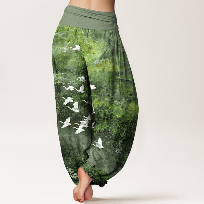Buddha Stones Damen-Haremshose mit elastischem Bund und Vogelmuster aus Cotton Forest Lake - image 10