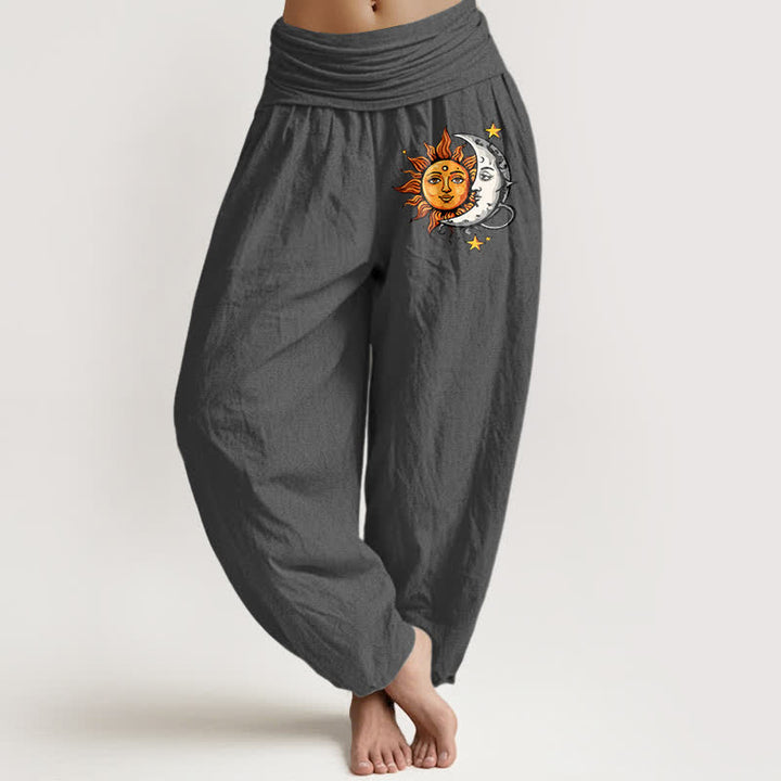 Buddha Stones Damen-Haremshose aus reiner Baumwolle mit Sonnen- und Mondmuster und elastischem Bund - DimGray - US16, UK/AU20, EU48 (3XL) - image 8