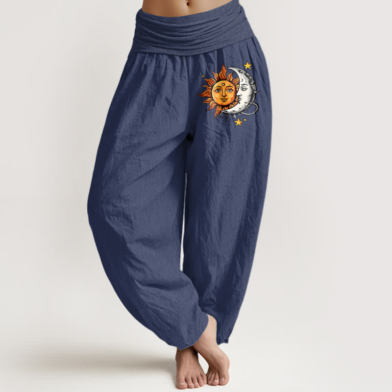 Buddha Stones Damen-Haremshose aus reiner Baumwolle mit Sonnen- und Mondmuster und elastischem Bund - Dunkelschieferblau - US16, UK/AU20, EU48 (3XL) - image 5