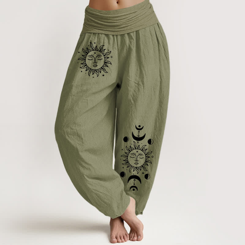 Buddha Stones Damen-Haremshose aus reiner Baumwolle mit Sonnen- und Mondmuster und elastischem Bund - Olivgrün - US16, UK/AU20, EU48 (3XL) - image 14