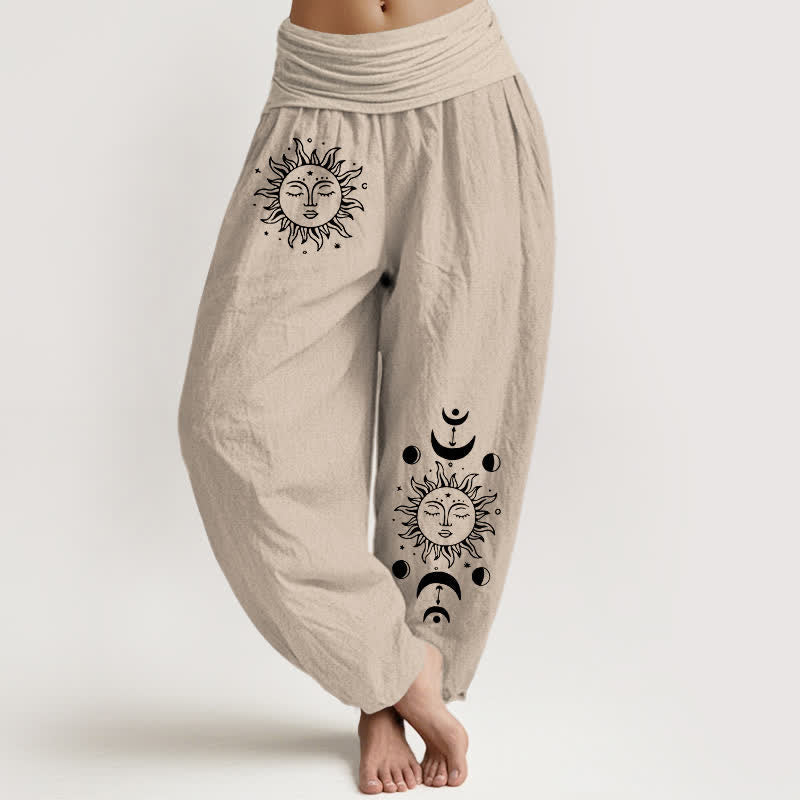 Buddha Stones Damen-Haremshose aus reiner Baumwolle mit Sonnen- und Mondmuster und elastischem Bund - Bräunen - US16, UK/AU20, EU48 (3XL) - image 11