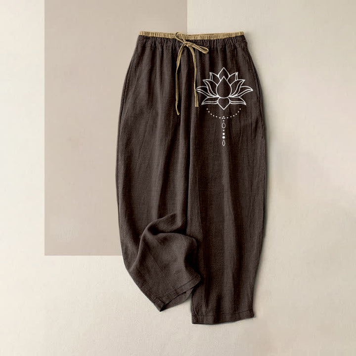 Buddha Stones Damenhose aus reiner Baumwolle mit sanftem Lotusmuster, elastischem Bund und Taschen - Sattelbraun - US16, UK/AU20, EU48 (3XL) - image 4