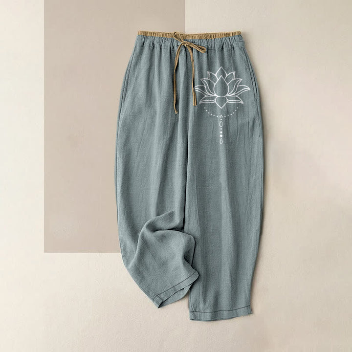 Buddha Stones Damenhose aus reiner Baumwolle mit sanftem Lotusmuster, elastischem Bund und Taschen - Hellblau - US16, UK/AU20, EU48 (3XL) - image 5