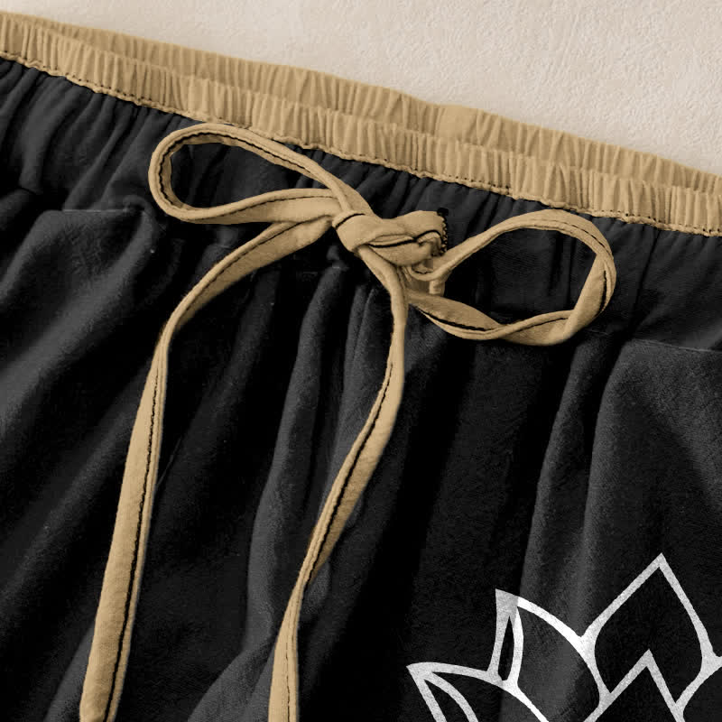 Buddha Stones Damenhose aus reiner Baumwolle mit sanftem Lotusmuster, elastischem Bund und Taschen - image 1