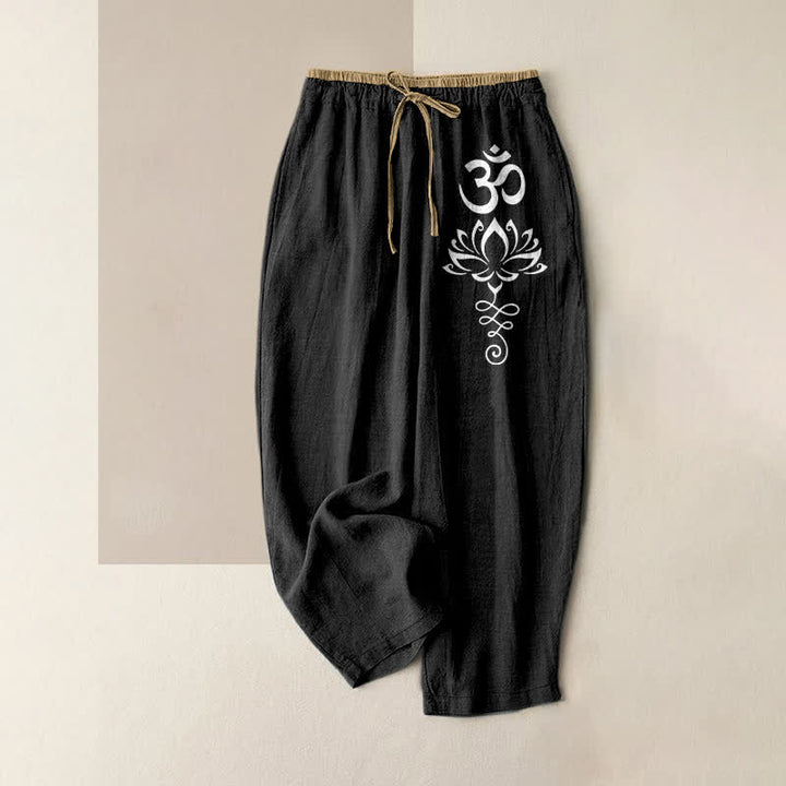 Buddha Stones Damenhose aus reiner Baumwolle mit Zen-Lotus-Om-Muster, elastischem Bund und Taschen - Schwarz - US16, UK/AU20, EU48 (3XL) - image 4