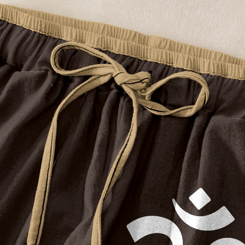 Buddha Stones Damenhose aus reiner Baumwolle mit Zen-Lotus-Om-Muster, elastischem Bund und Taschen - image 1