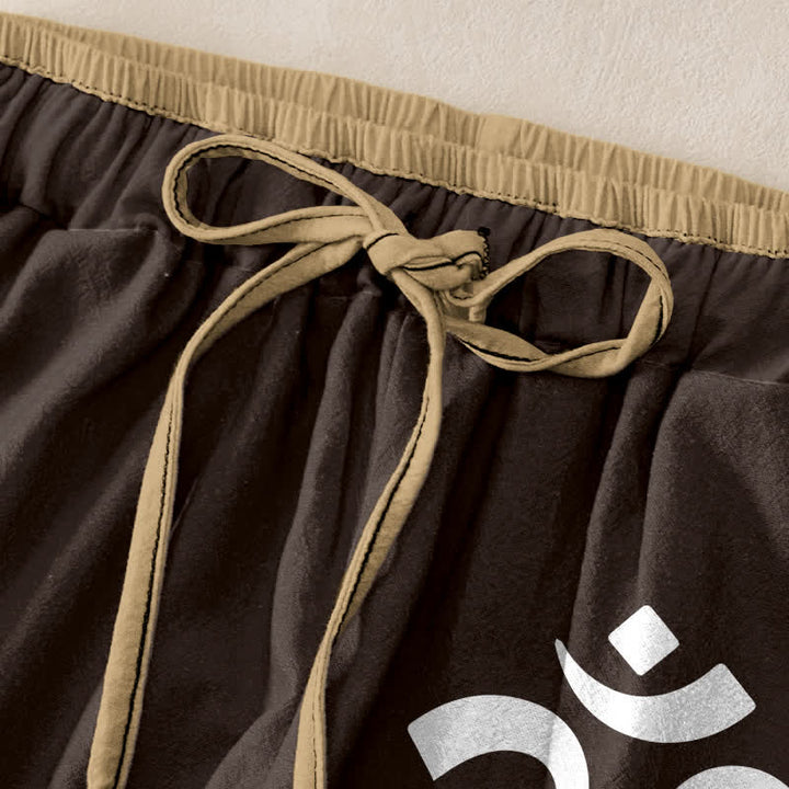 Buddha Stones Damenhose aus reiner Baumwolle mit Zen-Lotus-Om-Muster, elastischem Bund und Taschen - image 1