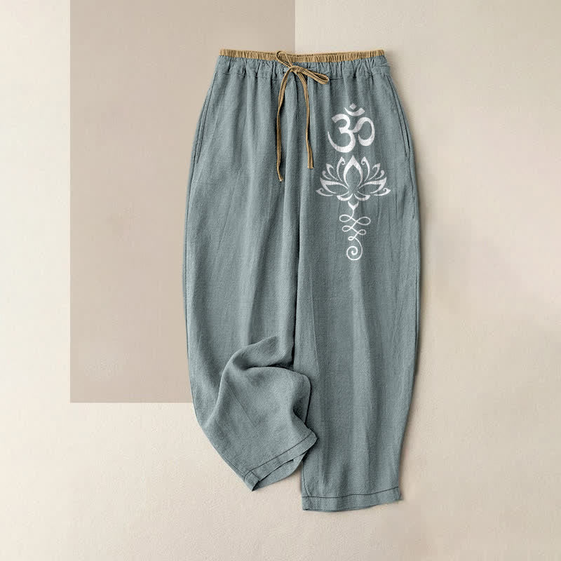 Buddha Stones Damenhose aus reiner Baumwolle mit Zen-Lotus-Om-Muster, elastischem Bund und Taschen - Hellblau - US16, UK/AU20, EU48 (3XL) - image 5