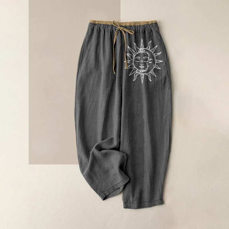 Buddha Stones Damenhose aus reiner Baumwolle mit himmlischem Sonnenmuster, elastischem Bund und Taschen - DimGray - US16, UK/AU20, EU48 (3XL) - image 5