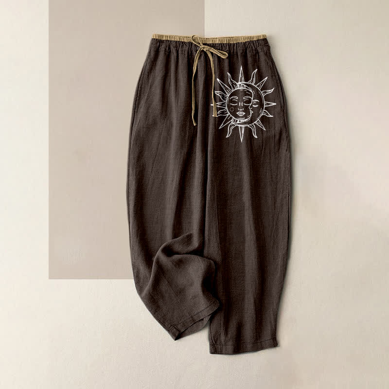 Buddha Stones Damenhose aus reiner Baumwolle mit himmlischem Sonnenmuster, elastischem Bund und Taschen - Sattelbraun - US16, UK/AU20, EU48 (3XL) - image 4