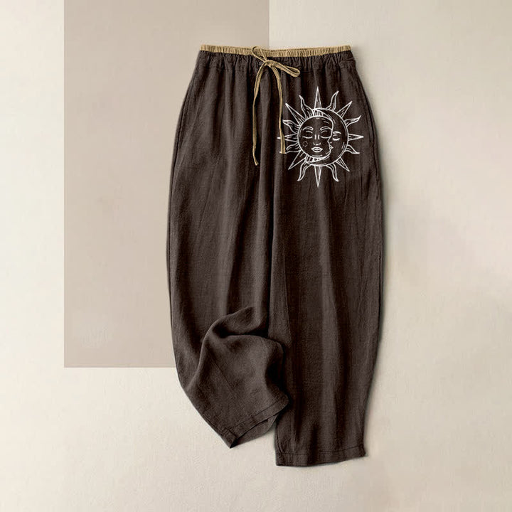 Buddha Stones Damenhose aus reiner Baumwolle mit himmlischem Sonnenmuster, elastischem Bund und Taschen - Sattelbraun - US16, UK/AU20, EU48 (3XL) - image 4
