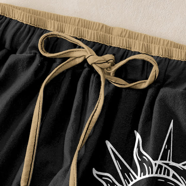 Buddha Stones Damenhose aus reiner Baumwolle mit himmlischem Sonnenmuster, elastischem Bund und Taschen - image 1