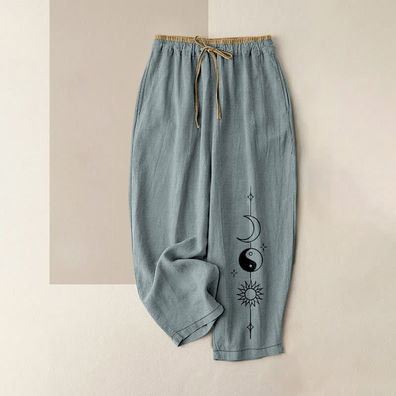 Buddha Stones Damenhose aus reiner Baumwolle mit himmlischem Yin-Yang-Muster, elastischem Bund und Taschen - Hellblau - US16, UK/AU20, EU48 (3XL) - image 5