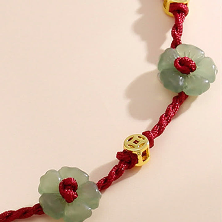 Buddha Stones Handgewebtes rotes Schutz-Fußkettchen mit Blumenanhänger - image 8