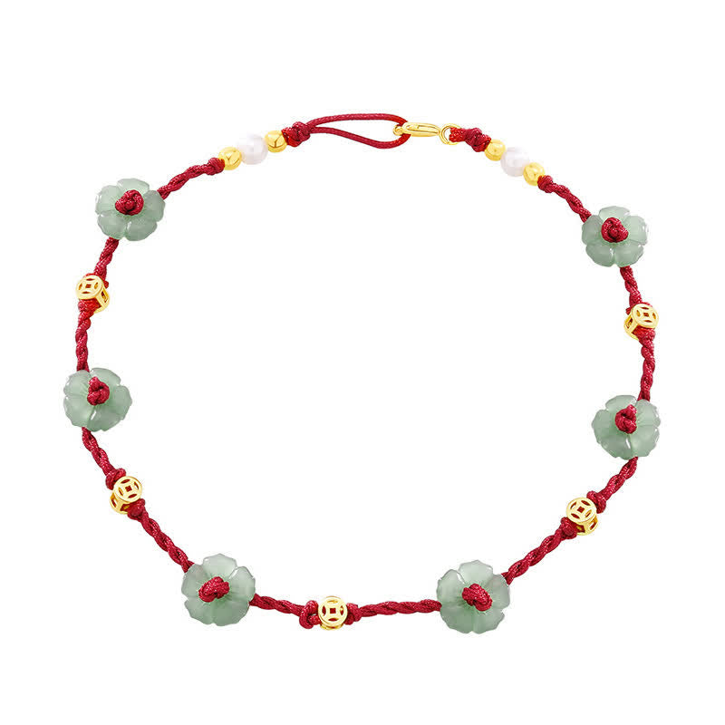 Buddha Stones Handgewebtes rotes Schutz-Fußkettchen mit Blumenanhänger - image 12
