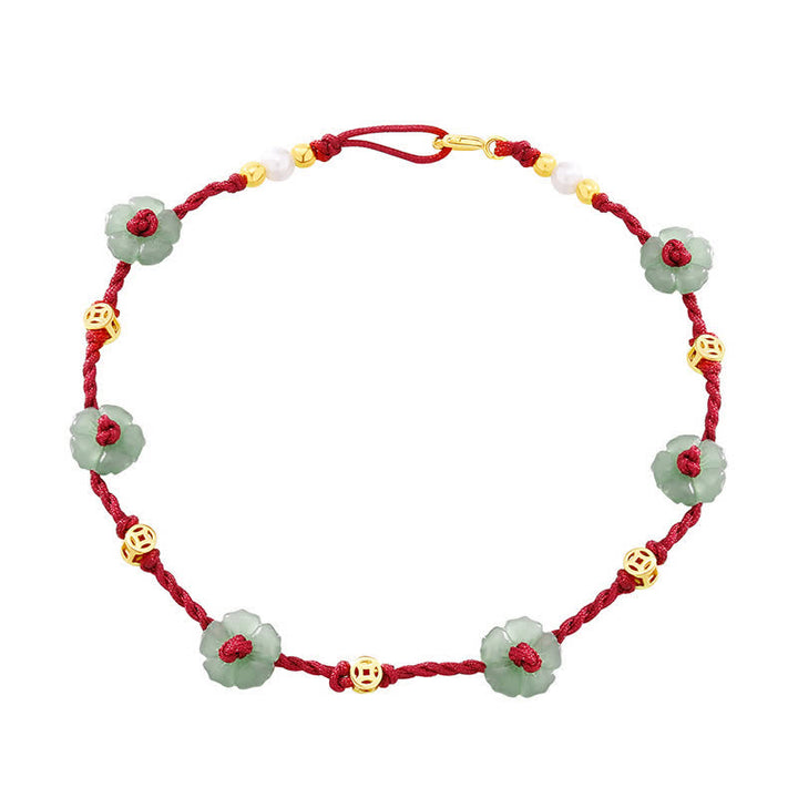Buddha Stones Handgewebtes rotes Schutz-Fußkettchen mit Blumenanhänger - image 12