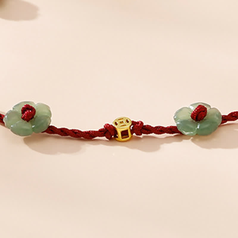 Buddha Stones Handgewebtes rotes Schutz-Fußkettchen mit Blumenanhänger - image 10
