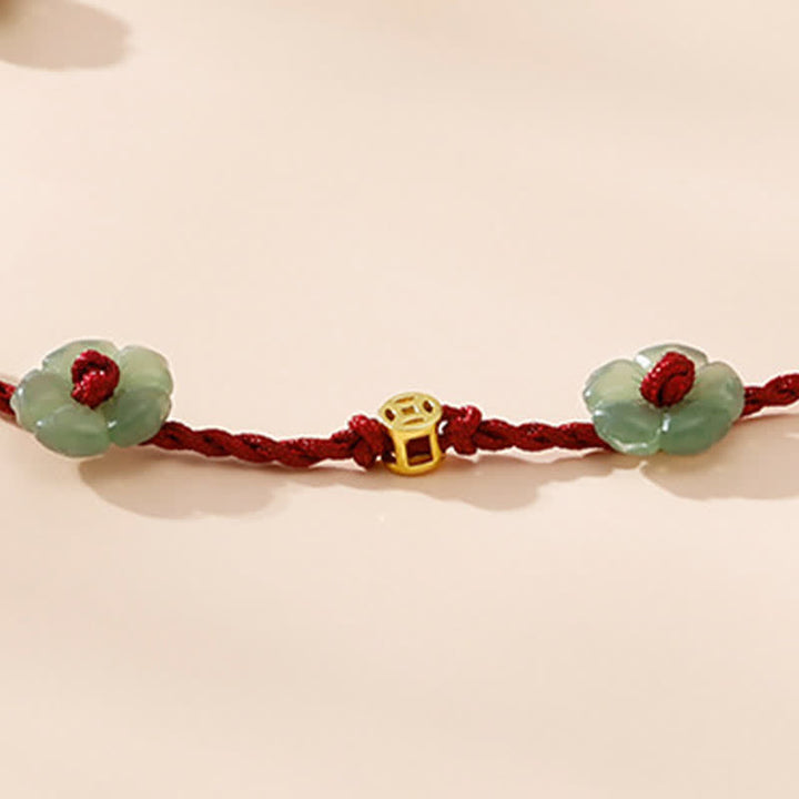 Buddha Stones Handgewebtes rotes Schutz-Fußkettchen mit Blumenanhänger - image 10