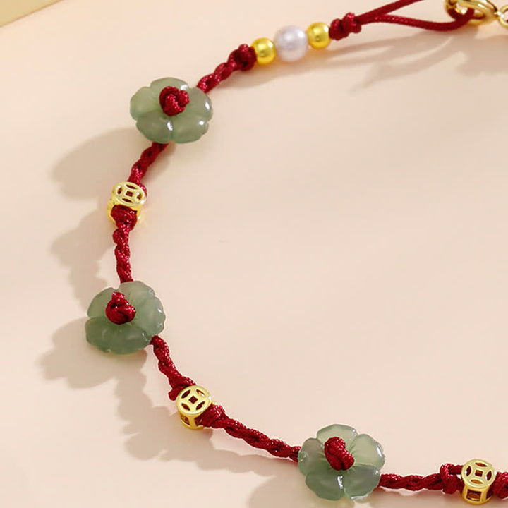 Buddha Stones Handgewebtes rotes Schutz-Fußkettchen mit Blumenanhänger - image 9