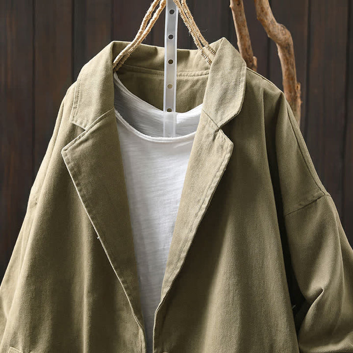 Buddha Stones Frühling Herbst Knöpfe Reverskragen Langarm Mid-Length Damenjacke mit Taschen - image 25