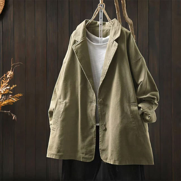 Buddha Stones Frühling Herbst Knöpfe Reverskragen Langarm Mid-Length Damenjacke mit Taschen - Dunkelkhaki - US4-8/10, UK/AU8-12/14, EU36-40/42 (F) - image 24