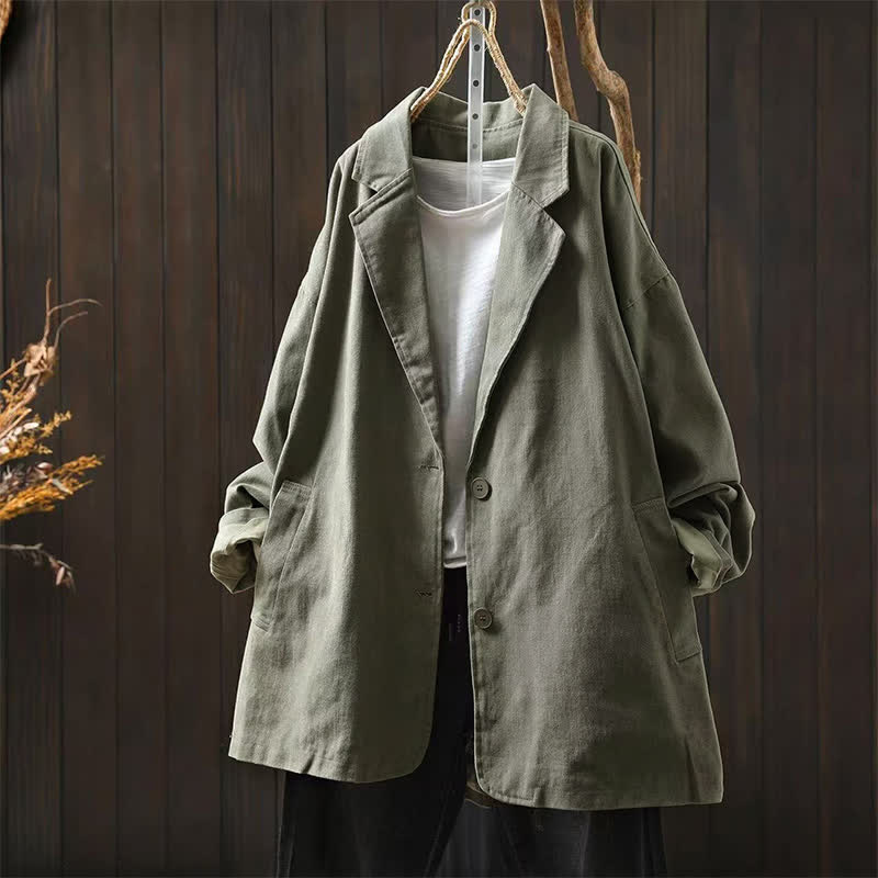 Buddha Stones Frühling Herbst Knöpfe Reverskragen Langarm Mid-Length Damenjacke mit Taschen - Dunkelmeergrün - US4-8/10, UK/AU8-12/14, EU36-40/42 (F) - image 18
