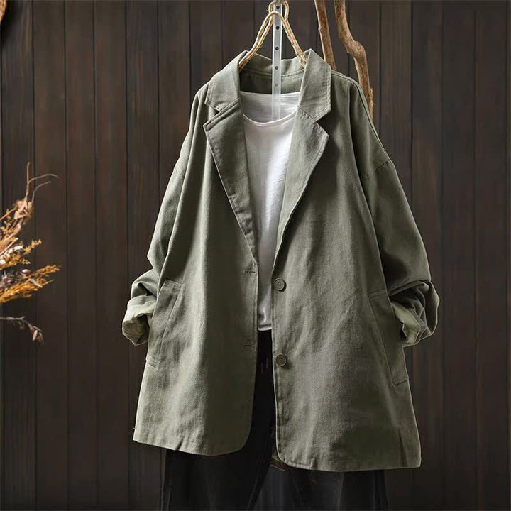 Buddha Stones Frühling Herbst Knöpfe Reverskragen Langarm Mid-Length Damenjacke mit Taschen - Dunkelmeergrün - US4-8/10, UK/AU8-12/14, EU36-40/42 (F) - image 18