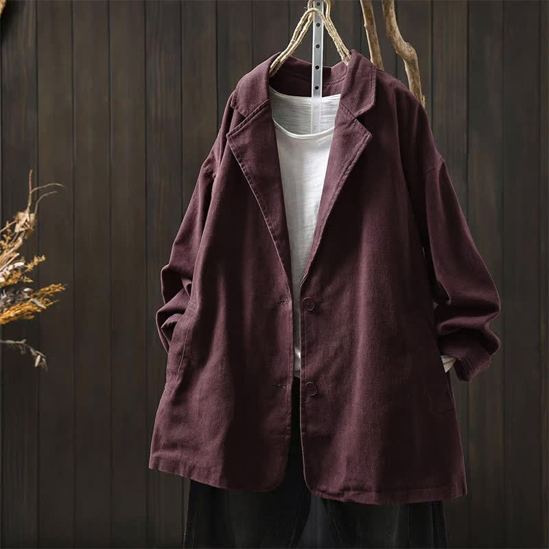 Buddha Stones Frühling Herbst Knöpfe Reverskragen Langarm Mid-Length Damenjacke mit Taschen - Mittelviolettrot - US4-8/10, UK/AU8-12/14, EU36-40/42 (F) - image 16
