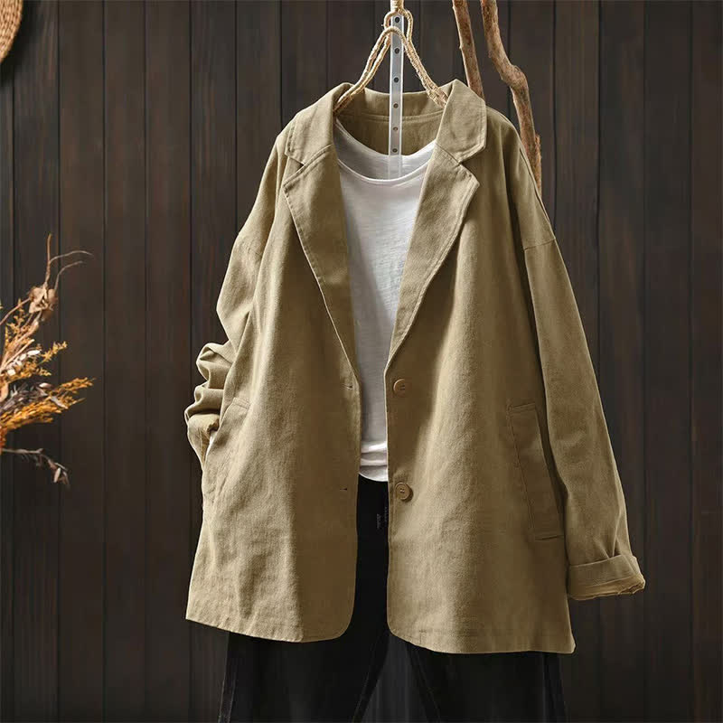 Buddha Stones Frühling Herbst Knöpfe Reverskragen Langarm Mid-Length Damenjacke mit Taschen - Weizen - US4-8/10, UK/AU8-12/14, EU36-40/42 (F) - image 0
