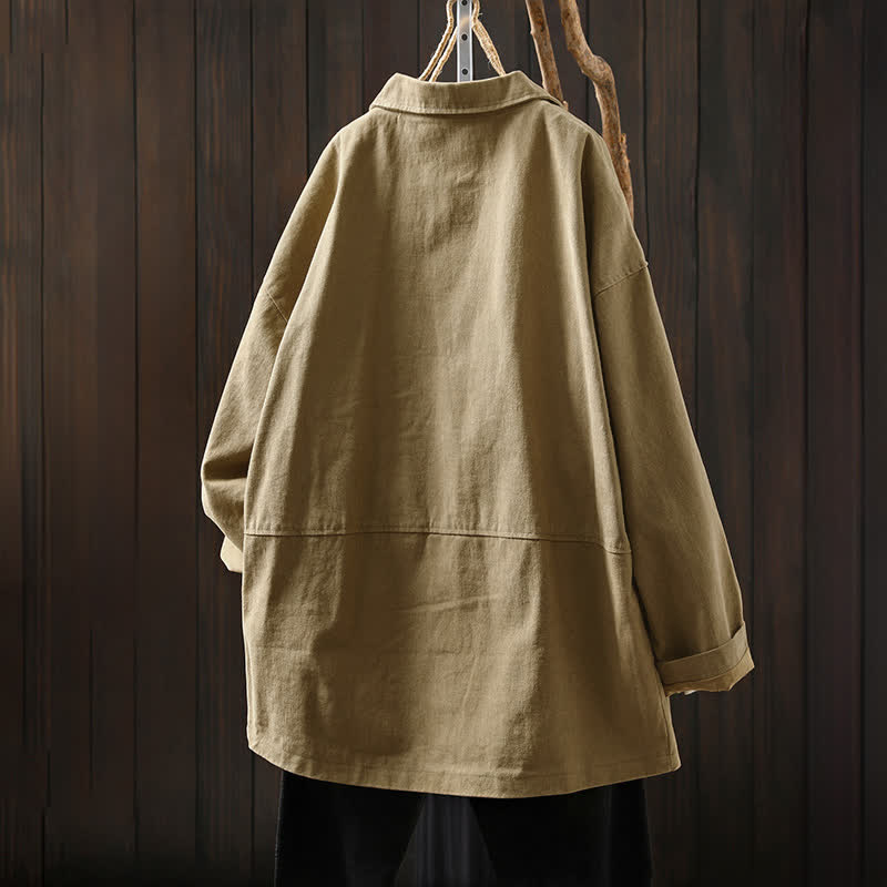 Buddha Stones Frühling Herbst Knöpfe Reverskragen Langarm Mid-Length Damenjacke mit Taschen - image 2