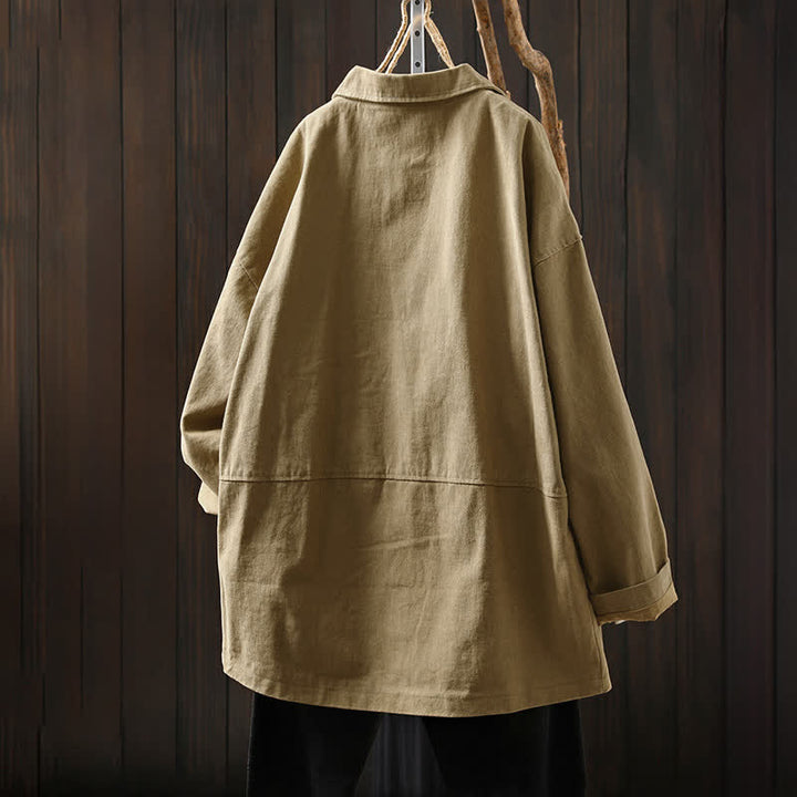 Buddha Stones Frühling Herbst Knöpfe Reverskragen Langarm Mid-Length Damenjacke mit Taschen - image 2