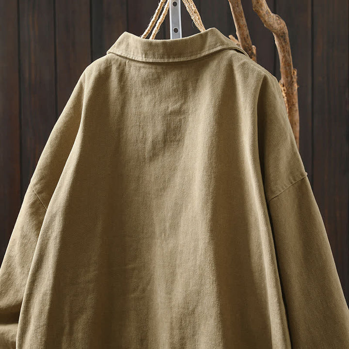 Buddha Stones Frühling Herbst Knöpfe Reverskragen Langarm Mid-Length Damenjacke mit Taschen - image 4