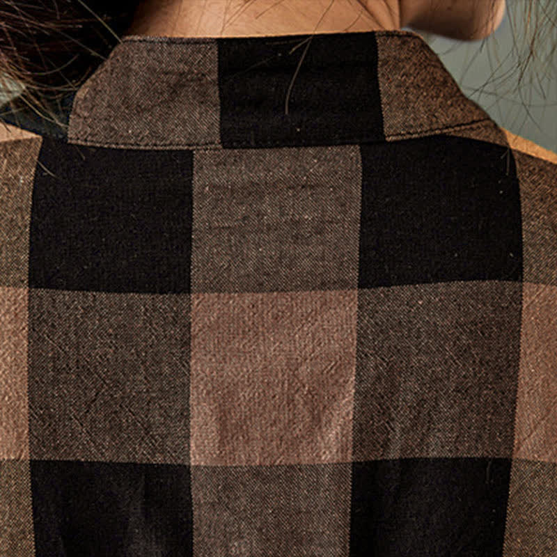 Buddha Stones Commute Patchwork Color Plaid Langarm-Midikleid - image 12