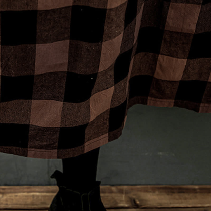 Buddha Stones Commute Patchwork Color Plaid Langarm-Midikleid - image 14