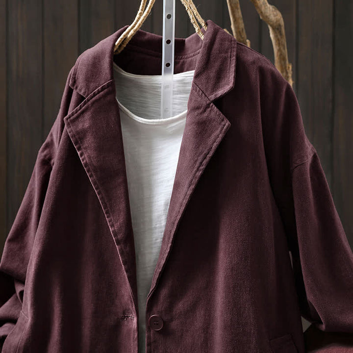 Buddha Stones Frühling Herbst Knöpfe Reverskragen Langarm Mid-Length Damenjacke mit Taschen - image 17