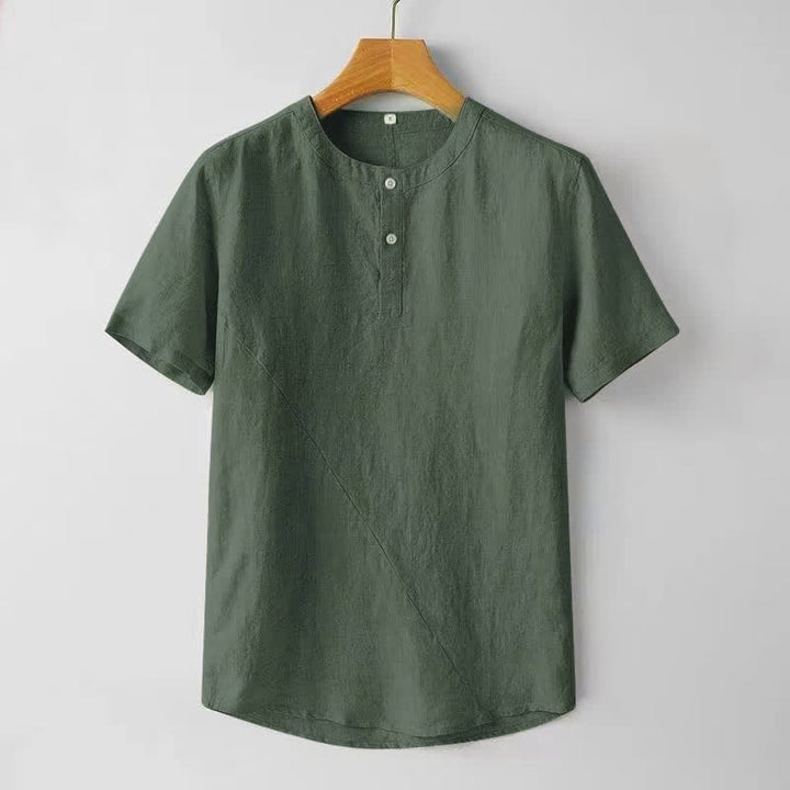 Buddha Stones Herrenhemd, einfarbig, kurzärmelig, zwei Knöpfe, Polyester-Leinen - Olive - US/ UK/AU44, EU54 (4XL) - image 8