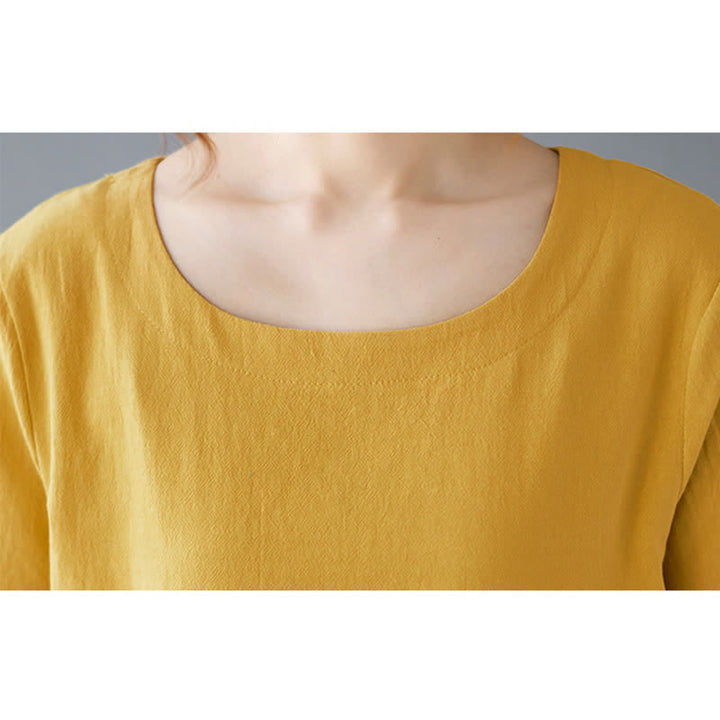 Damen-T-Shirt mit Buddha Stones -Motiv, Seitenschlitz, Rundhalsausschnitt, kurzen Ärmeln und Tasche aus Baumwoll-Polyester-Mischgewebe. - image 8