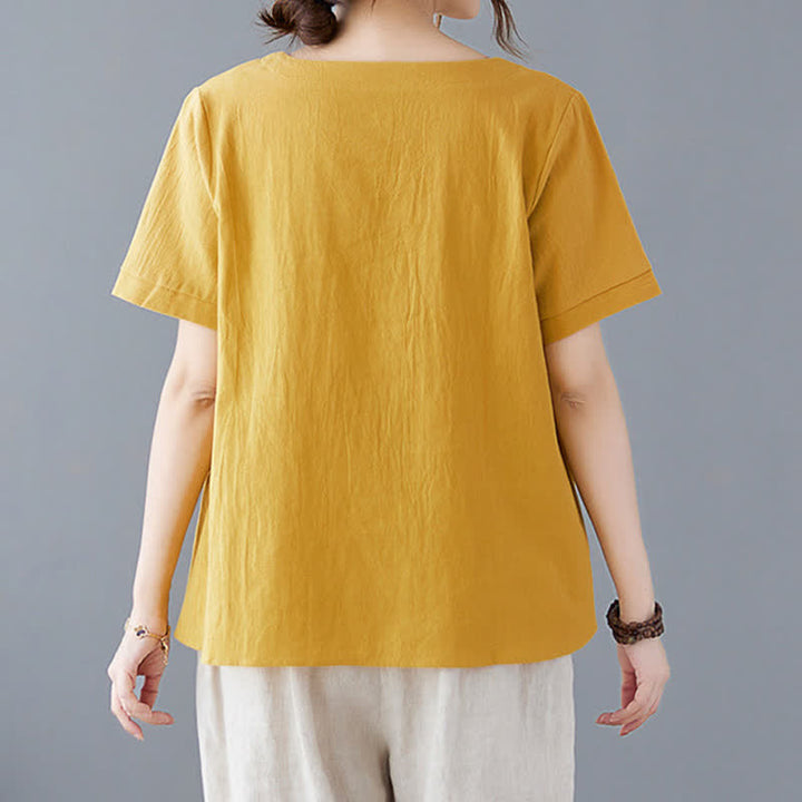 Damen-T-Shirt mit Buddha Stones -Motiv, Seitenschlitz, Rundhalsausschnitt, kurzen Ärmeln und Tasche aus Baumwoll-Polyester-Mischgewebe. - image 3