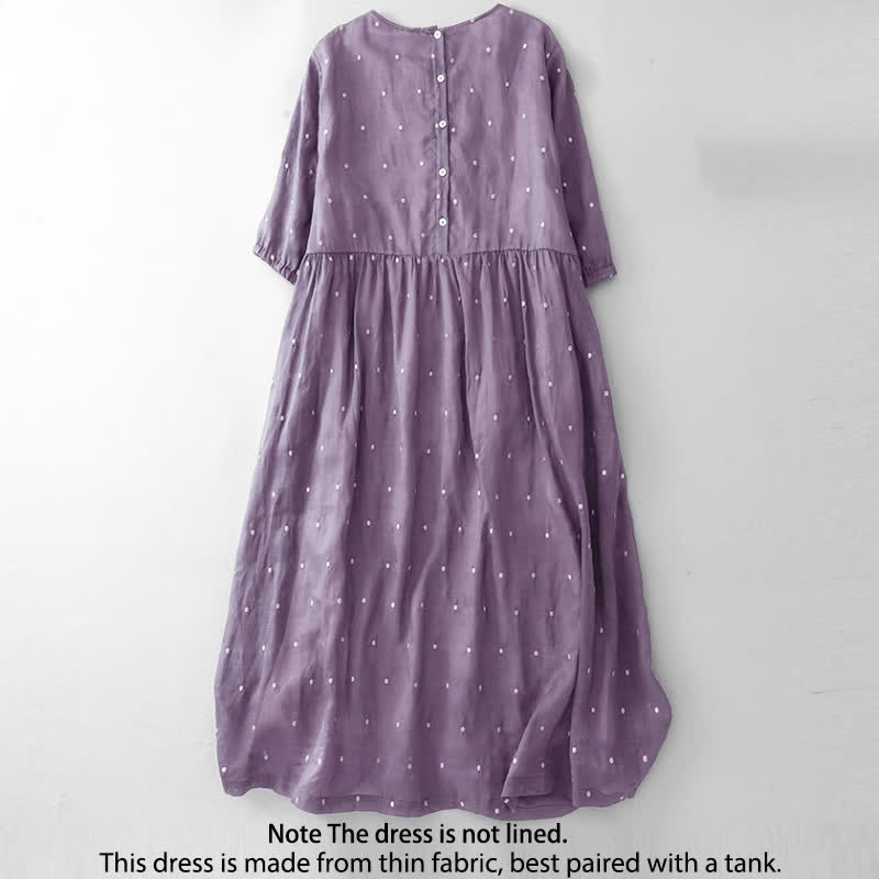 Buddha Stones Midikleid aus Polyester mit Rückenknopfleiste, Punktmuster, halben Ärmeln und Taschen - image 1
