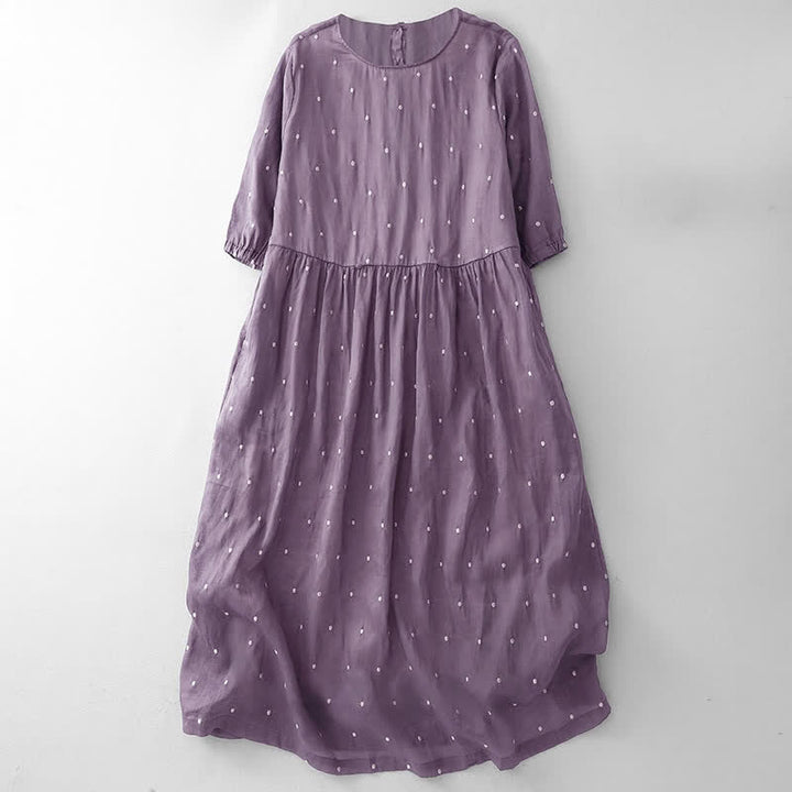 Buddha Stones Midikleid aus Polyester mit Rückenknopfleiste, Punktmuster, halben Ärmeln und Taschen - Pflaume - US12, UK/AU16, EU44 (2XL) - image 0