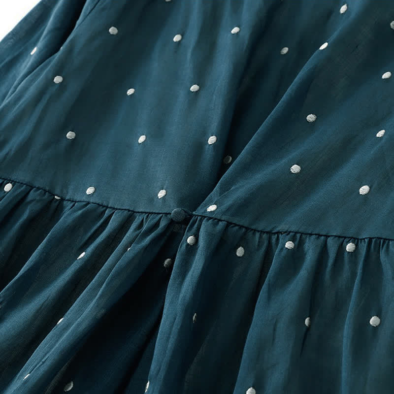 Buddha Stones Midikleid aus Polyester mit Rückenknopfleiste, Punktmuster, halben Ärmeln und Taschen - image 4