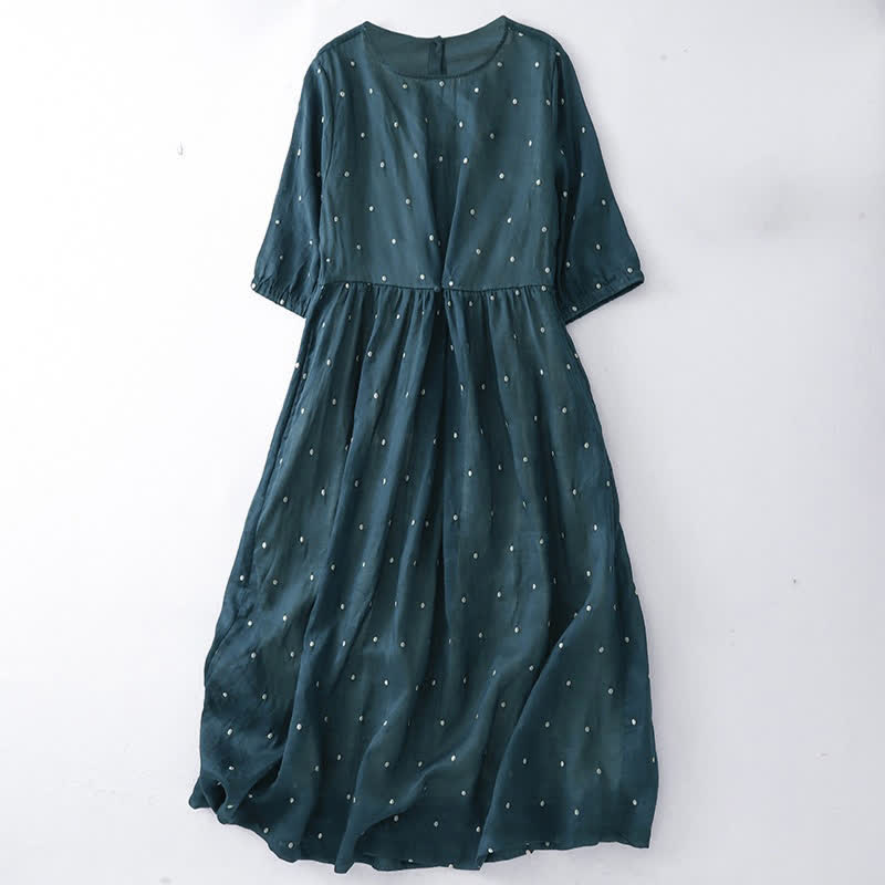 Buddha Stones Midikleid aus Polyester mit Rückenknopfleiste, Punktmuster, halben Ärmeln und Taschen - Türkis - US12, UK/AU16, EU44 (2XL) - image 3