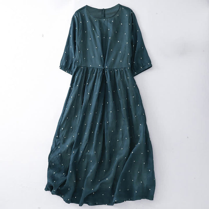 Buddha Stones Midikleid aus Polyester mit Rückenknopfleiste, Punktmuster, halben Ärmeln und Taschen - Türkis - US12, UK/AU16, EU44 (2XL) - image 3