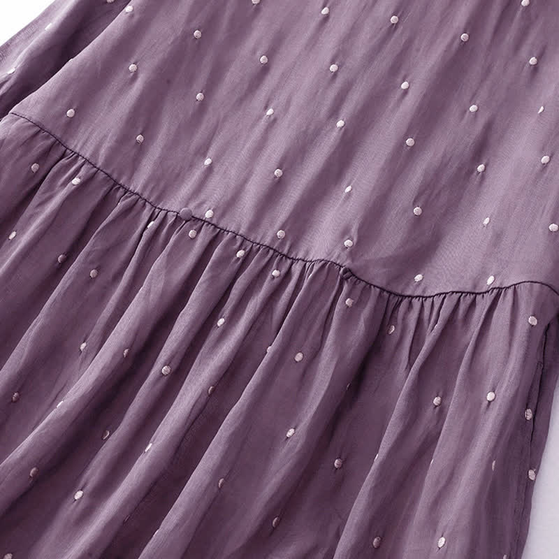 Buddha Stones Midikleid aus Polyester mit Rückenknopfleiste, Punktmuster, halben Ärmeln und Taschen - image 2