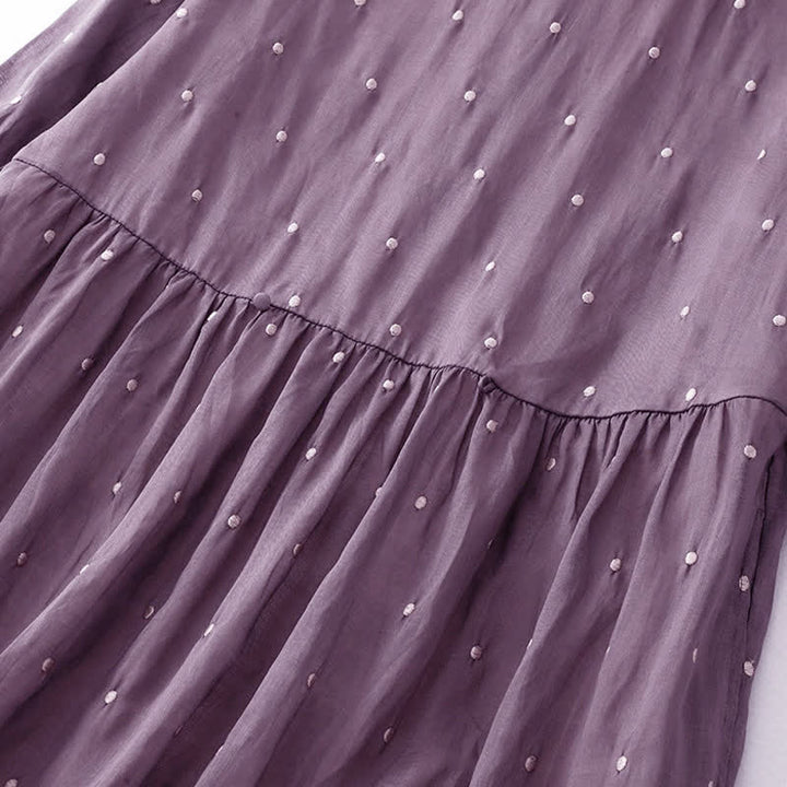 Buddha Stones Midikleid aus Polyester mit Rückenknopfleiste, Punktmuster, halben Ärmeln und Taschen - image 2
