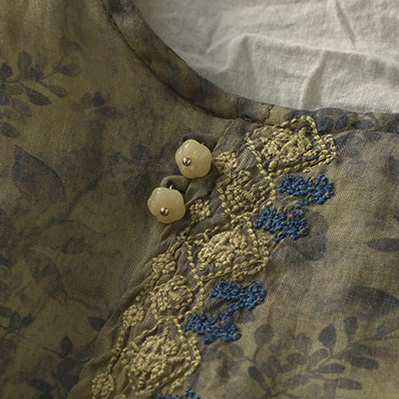 Dreiviertelarm-Damenbluse mit Buddha Stones -Stickerei und Blättern - image 16